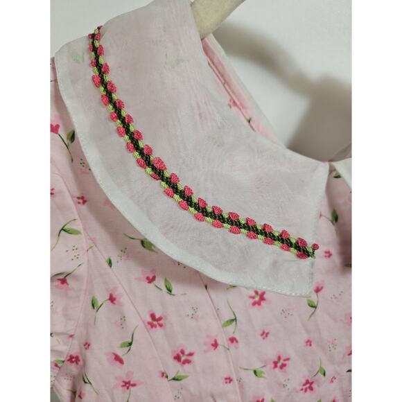 Copper Key Girl's Size 8 VTG Pink Floral Cotton Collared Dress - Picture 2 of 14